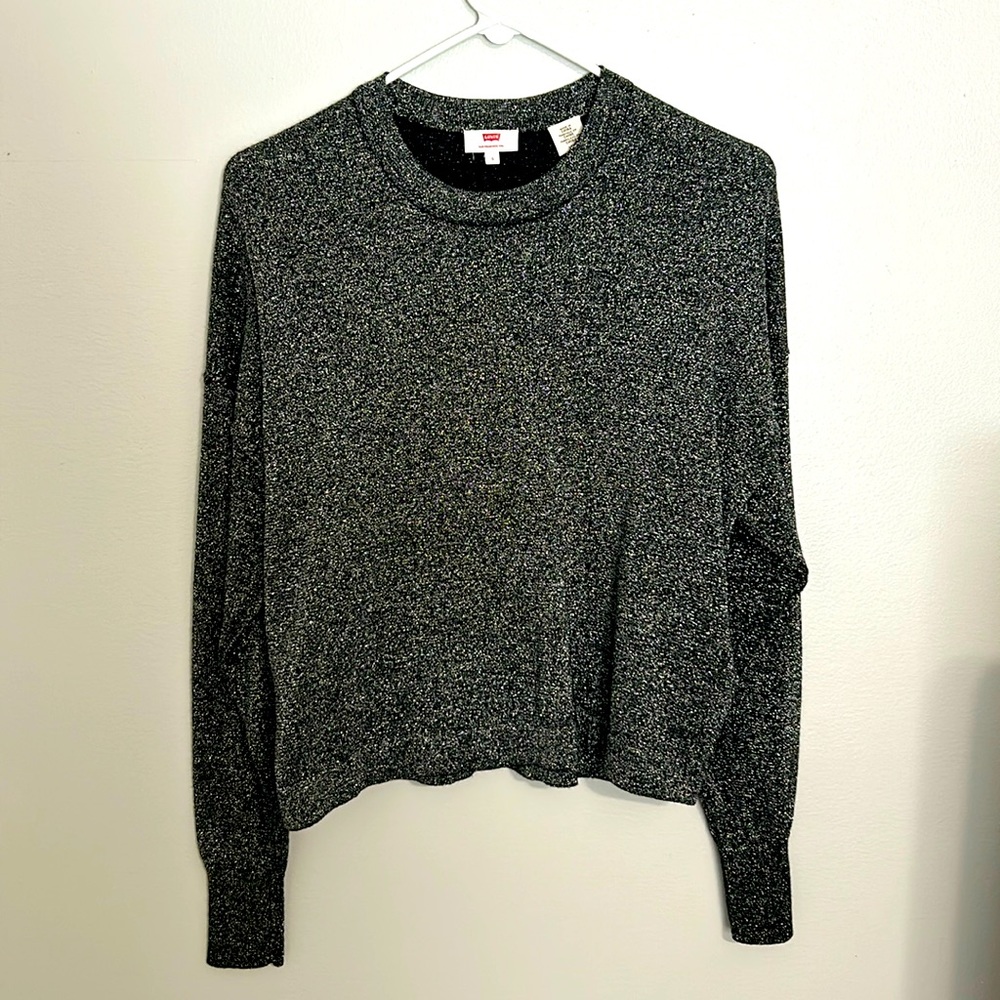 Black light weight sweat with silver sparkle